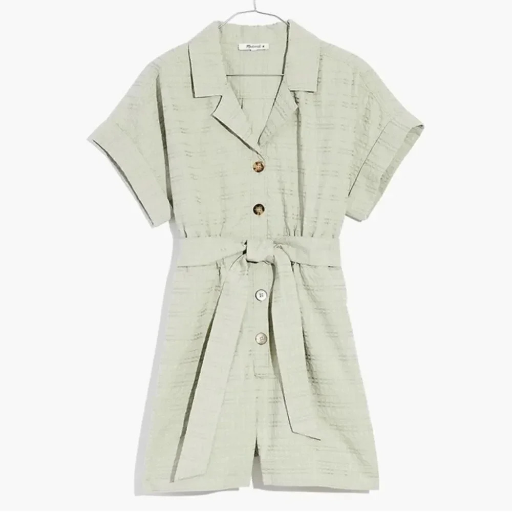 MADEWELL Seersucker Camp Romper in Ashen
Sage